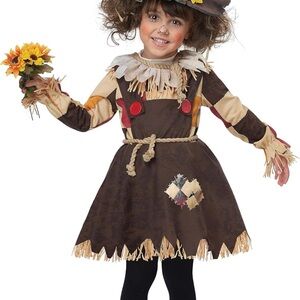 California Costumes Brown Patchwork Scarecrow Dress with Raffia Trim